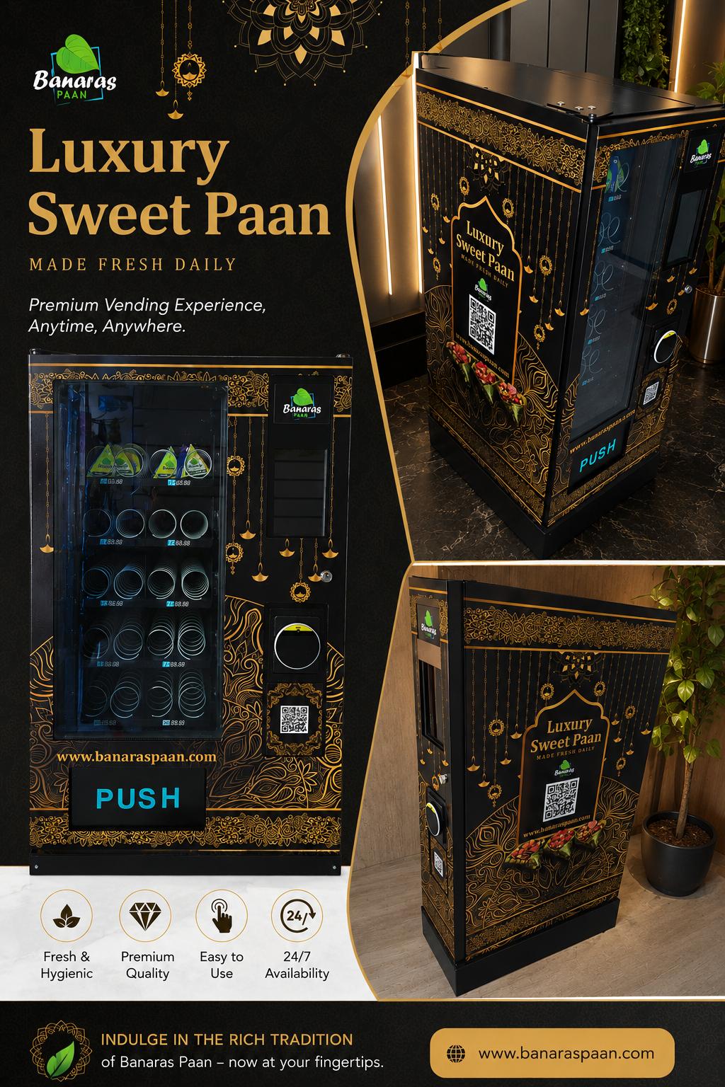 Banaras Paan luxury sweet paan vending machine stocked with branded paan boxes